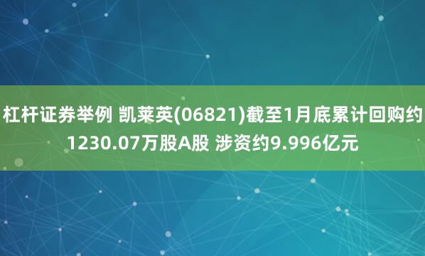 杠杆证券举例 凯莱英(06821)截至1月底累计回购约1230.07万股A股 涉资约9.996亿元